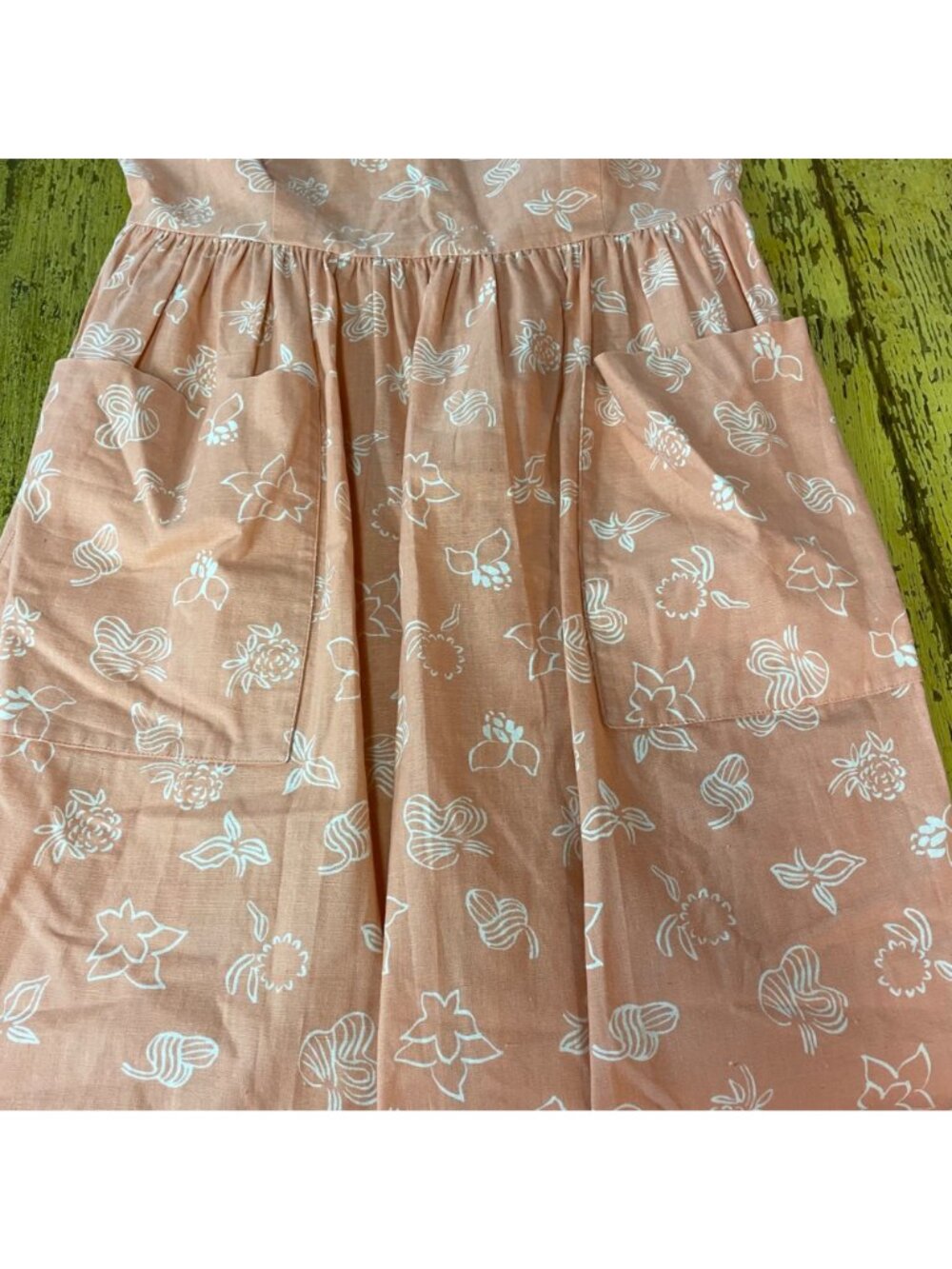 Marimekko Floral Apron Patch Pocket Square Neck Dress Sz 8 Resort Vacation - Picture 4 of 6